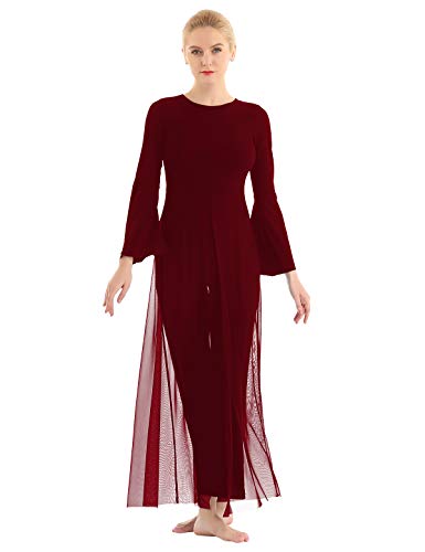 inlzdz Damen Elegant Jumpsuit Overall Trompetenärmel Ballett Trikot Tanz-Body Langarm Ganzanzug Gymnastik Lyrical Modern Tanzkostüme XS-XL Burgund X-Small von inlzdz