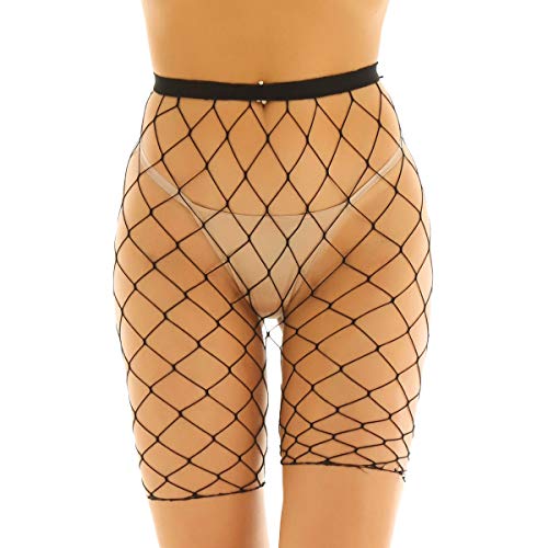 inlzdz Damen Fischernetz Strumpfhosen Transparent Leggings Knielang Netzstrumpfhose Frauen Elastisch Pantyhose Hotpants Kurz Hose Reizwäsche Schwarz Einheitsgröße von inlzdz