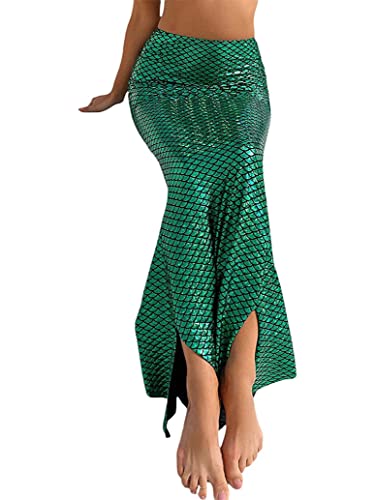 inlzdz Damen Fischschwanz Rock Meerjungfrau Kostüm Fischschuppen Figurbetont Bodycon Rock Hohe Taile Bleistiftrock Pailletten Maxirock Cosplay Karneval Abendkleid Grün L von inlzdz