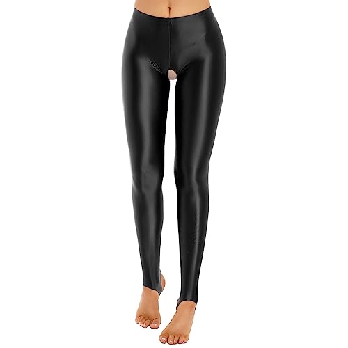 inlzdz Damen Glossy Leggings Ouvert-Strumpfhose Jeggings Offen Schritt Strümpfe Ouvert-Pantyhose Sexy Unterwäsche Erotik Dessous Reizwäsche C Schwarz L von inlzdz