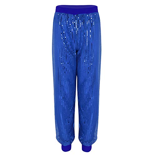 inlzdz Damen Hose Gllitzer Pailletten Tanzhose Hip-Hop Jazzpants Glänzend Haremshose Lange Hose Pants für Karneval Fasching Tanzkostüm Blau S/M von inlzdz