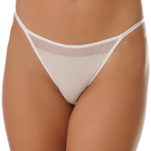 inlzdz Damen Mesh Durchsichtig G-String Tanga Niedriger Taille Panties T-Back Bikini Slip Riemen Micro Slip Transparent Höschen Sexy Unterwäsche Erotik Dessous Weiß Mesh L von inlzdz