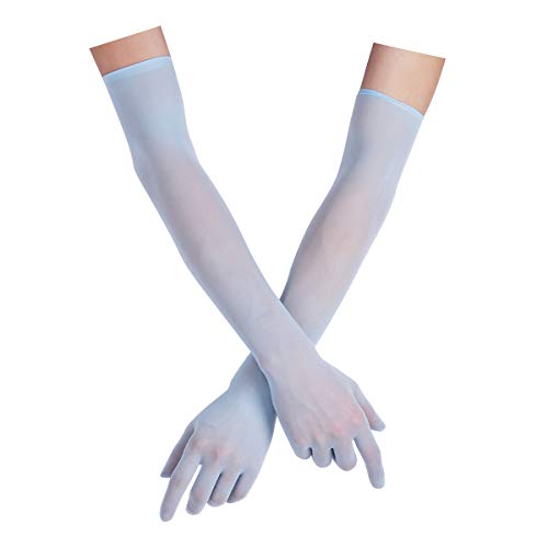 inlzdz Damen Mesh Handschuhe Durchsichtig Strumpfhose Vollfinger Dessous Handschuhe Ellenbogen Lang Fingerhandschuhe in 6 Farbe Blau One Size von inlzdz