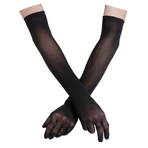 inlzdz Damen Mesh Handschuhe Durchsichtig Strumpfhose Vollfinger Dessous Handschuhe Ellenbogen Lang Fingerhandschuhe in 6 Farbe Schwarz One Size von inlzdz