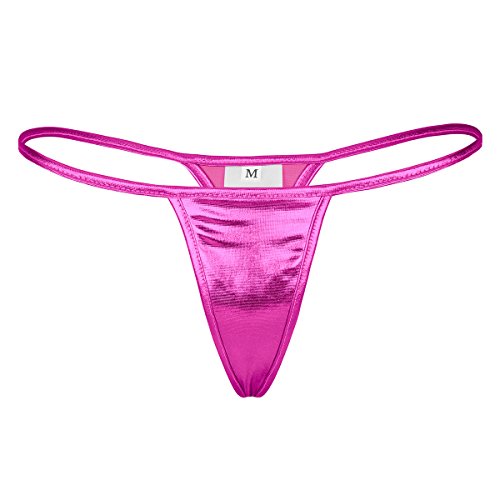 inlzdz Damen Micro Mini Slip Wetlook Lack Leder G-String Tanga Thong Frauen Ouvert-Panties Lingerie Offen-Crotch Unterhose Reizwäsche in Glänzend Rosa One Size von inlzdz