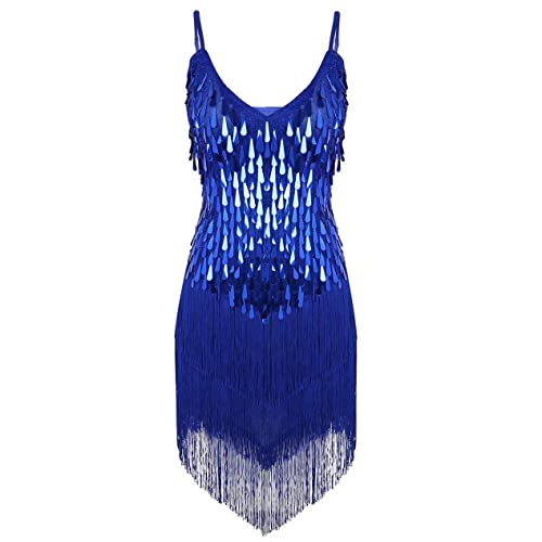 inlzdz Damen Pailletten Tanzkleid Fransen Ballkleid Ballsaal Samba Rumba Tango Lateinisches Kleider Träger Kleid Flapper Kleid Tanzkostüm Blau One_Size inlzdz Damen Pailletten Tanzkleid Fransen Ballkleid Ballsaal Samba Rumba Tango Lateinisches Kleider Träger Kleid Flapper Kleid Tanzkostüm Blau One_Size von inlzdz