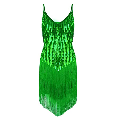 inlzdz Damen Pailletten Tanzkleid Fransen Ballkleid Ballsaal Samba Rumba Tango Lateinisches Kleider Träger Kleid Flapper Kleid Tanzkostüm Grün One_Size inlzdz Damen Pailletten Tanzkleid Fransen Ballkleid Ballsaal Samba Rumba Tango Lateinisches Kleider Träger Kleid Flapper Kleid Tanzkostüm Grün One_Size von inlzdz