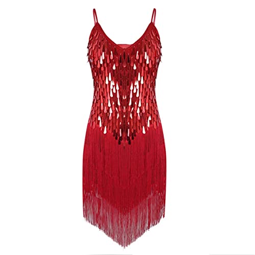 inlzdz Damen Pailletten Tanzkleid Fransen Ballkleid Ballsaal Samba Rumba Tango Lateinisches Kleider Träger Kleid Flapper Kleid Tanzkostüm Rot One_Size inlzdz Damen Pailletten Tanzkleid Fransen Ballkleid Ballsaal Samba Rumba Tango Lateinisches Kleider Träger Kleid Flapper Kleid Tanzkostüm Rot One_Size von inlzdz