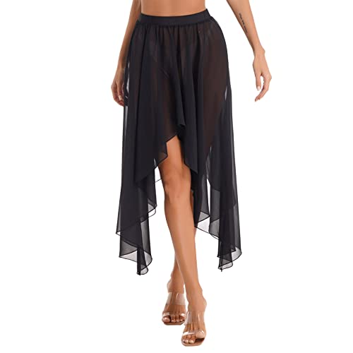 inlzdz Damen Röcke Chiffon Ballettrock Tanzrock Asymmetrischer Saum Wickelrock Tutu Röckchen Gymnastik Training Tanz Rock Tanzkostüm Tanzkleidung Schwarz One Size von inlzdz