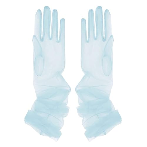 inlzdz Damen Transparent Handschuhe Tüll Hochzeit Braut Handschuhe Fingerhandschuhe Strumpfhose Vollfinger Dessous Accessoires Elegante Party Cocktail Hellblau One Size von inlzdz