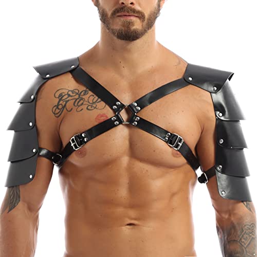 inlzdz Herren Brust Harness Leder Geschirr Oberteile Wetlook Body Bondagekleidung Männer Schulter Gürtel Erotik Wäsche Cosplay Party Clubwear Schwarz A One_Size von inlzdz