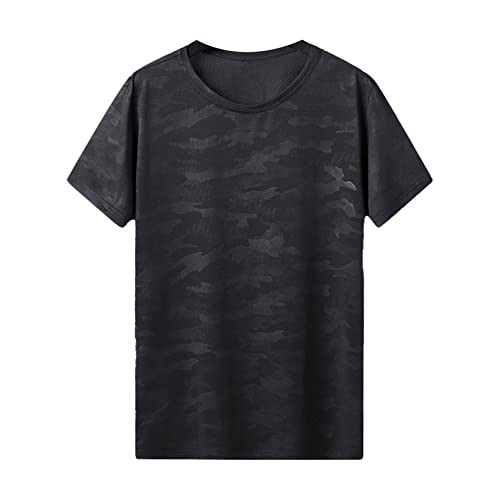 inlzdz Herren Camouflage Sportshirt Laufshirt Schnell Trocknendes T-Shirt Kurzarm Funktionsshirt Trainingsshirt Atmungsaktiv Männer Sommer Kurzarmshirts Schwarz 4XL von inlzdz