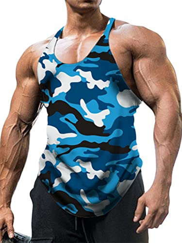 inlzdz Herren Camouflage Tank Top Sport Shirt Ärmellos Unterhemd T-Shirt Muskelshirt Gym Fitness Achselshirts Bodybuilding Training Shirt Trägershirt Sportwear Blau XXL von inlzdz