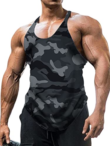 inlzdz Herren Camouflage Tank Top Sport Shirt Ärmellos Unterhemd T-Shirt Muskelshirt Gym Fitness Achselshirts Bodybuilding Training Shirt Trägershirt Sportwear Charcoal 3XL von inlzdz