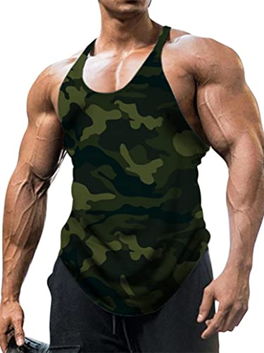 inlzdz Herren Camouflage Tank Top Sport Shirt Ärmellos Unterhemd T-Shirt Muskelshirt Gym Fitness Achselshirts Bodybuilding Training Shirt Trägershirt Sportwear Grün 3XL von inlzdz