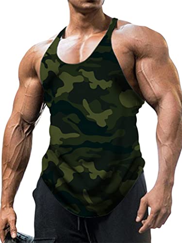 inlzdz Herren Camouflage Tank Top Sport Shirt Ärmellos Unterhemd T-Shirt Muskelshirt Gym Fitness Achselshirts Bodybuilding Training Shirt Trägershirt Sportwear Grün XL von inlzdz