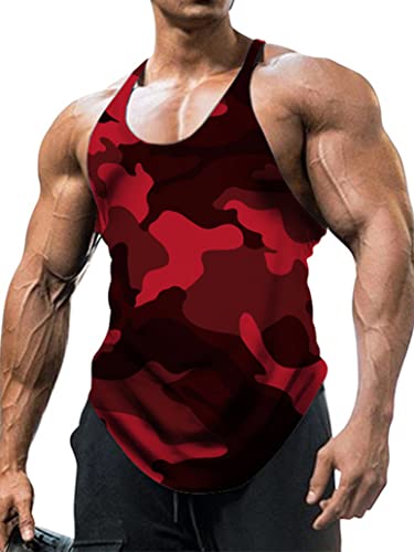 inlzdz Herren Camouflage Tank Top Sport Shirt Ärmellos Unterhemd T-Shirt Muskelshirt Gym Fitness Achselshirts Bodybuilding Training Shirt Trägershirt Sportwear Rot 3XL von inlzdz