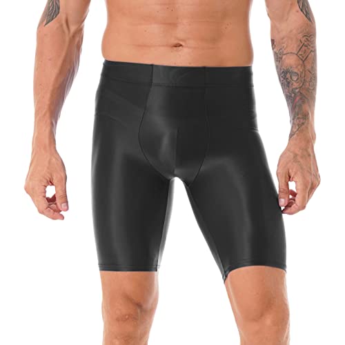 inlzdz Herren Glänzende Leggings Kurze Hose Sporthose Strumpfhose Kompressionshose Sport Fitness Laufhosen Funktionsunterhose Tights Unterhose Schwarz XL von inlzdz