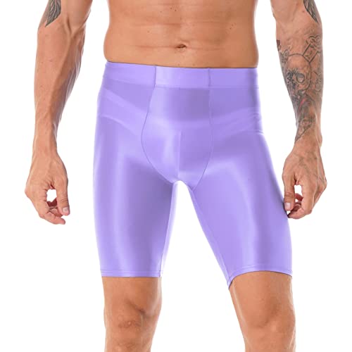 inlzdz Herren Glänzende Leggings Kurze Hose Sporthose Strumpfhose Kompressionshose Sport Fitness Laufhosen Funktionsunterhose Tights Unterhose Violett XXL von inlzdz