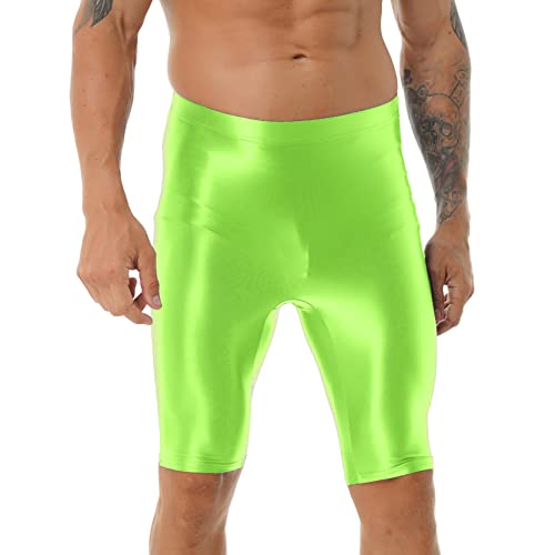 inlzdz Herren Glänzende Shorts Kurze Leggings Sporthose Glossy Strumpfhose Kompressionshose Hoher Taille Tights Trainingshose Bademode Fluorescent XL von inlzdz