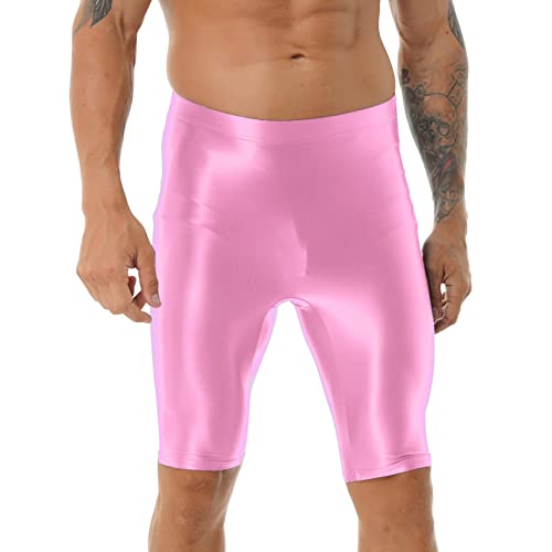 inlzdz Herren Glänzende Shorts Kurze Leggings Sporthose Glossy Strumpfhose Kompressionshose Hoher Taille Tights Trainingshose Bademode Rosa L von inlzdz