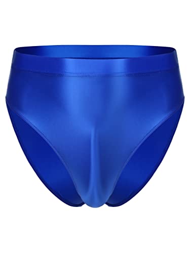 inlzdz Herren Glänzende Slips Unterhose Hohe Taille Bikini Briefs Unterwäsche Badeanzug Männer Bikinislip Glatte Panties Trunks Dessous Royal Blau XXL von inlzdz