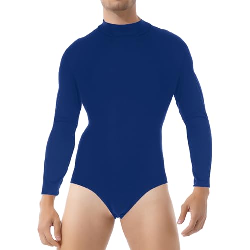 inlzdz Herren Jumpsuit Sportbody Langarm Unterhemd Henley Overall Stretch Ramper Männerbody Slim Fit Einteiler Bodysuit Unterwäsche Bodybuilding Royal Blau XL von inlzdz