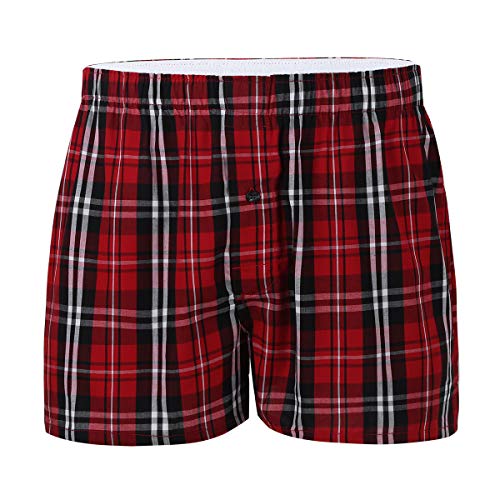 inlzdz Herren Kariertes Boxershorts Locker Shorts Baumwolle Männer Unterhosen Jungen Unterwäsche Schlafanzughose Pyjamas Shorts Nachtwäsche in 8 Farbe Rot M von inlzdz