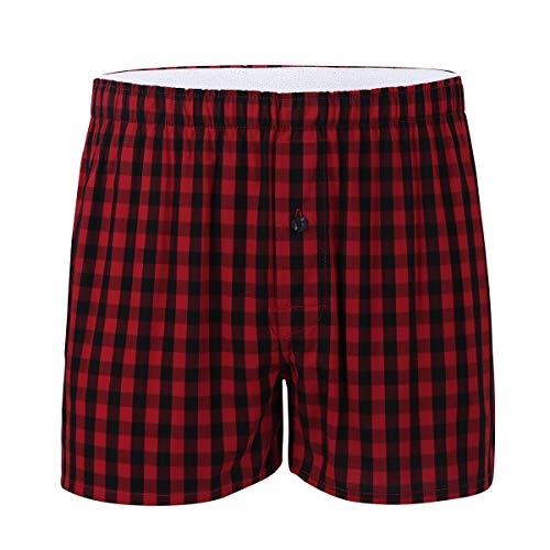 inlzdz Herren Kariertes Boxershorts Locker Shorts Baumwolle Männer Unterhosen Jungen Unterwäsche Schlafanzughose Pyjamas Shorts Nachtwäsche in 8 Farbe Rot&Schwarz M von inlzdz