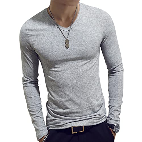 inlzdz Herren Langarmshirt V-Ausschnitt Slim T-Shirt Langarm Unterhemd Sweatshirt Biker Pullover Männer Longsleeve Pulli Bluse Casual Tops Grau M von inlzdz