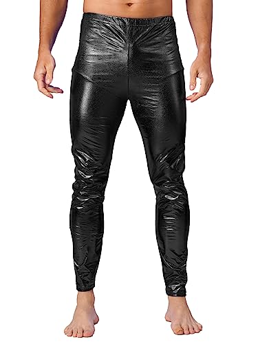 inlzdz Herren Metallic Skinny Hosen Leggings Gerade Tanz Hosen Glänzende Strumpfhose Leggings Hoher Taille Miederpants Party Schwarz M von inlzdz