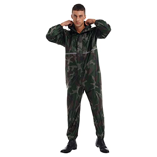 inlzdz Herren Overall Wasserdichter Regenoverall Regenmantel Reflective Reinigungsoverall Reißverschluss Langarm Hooded Raincoat Arbeitskleidung Camouflage M von inlzdz