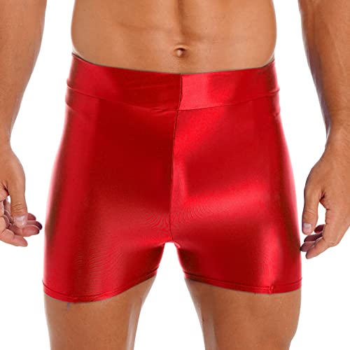 inlzdz Herren Shorts Glänzende Badeshorts Boxershorts Glatte Kurze Leggings Sporthose Smooth Kompressionsshorts Tights für Sport Gym Yoga Surfen Rot L von inlzdz