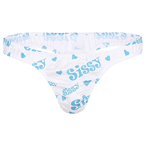 inlzdz Herren Sissy Slips Satin G-String Glänzend Tanga Thong Männer Low Rise Unterhose Erotik Dessous Sexy Unterwäsche M-XL Blau Letters M von inlzdz