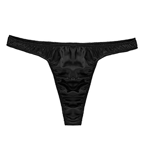 inlzdz Herren Sissy Slips Satin G-String Glänzend Tanga Thong Männer Low Rise Unterhose Erotik Dessous Sexy Unterwäsche M-XL Schwarz L von inlzdz