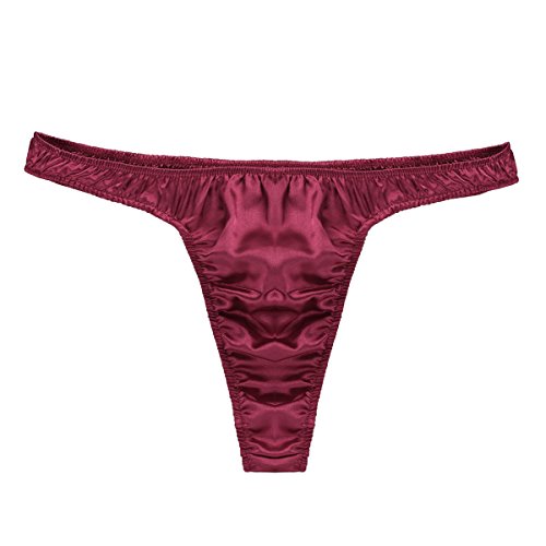 inlzdz Herren Sissy Slips Satin G-String Glänzend Tanga Thong Männer Low Rise Unterhose Erotik Dessous Sexy Unterwäsche M-XL Weinrot XL von inlzdz