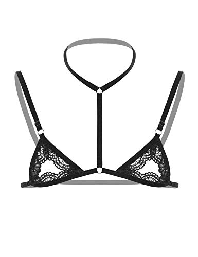 inlzdz Herren Spitze BH Sissy Dessous Unterwäsche Neckholder Bügellos Bralette Männer Bikini Oberteil Unterhemd Erotik Reizwäsche Schwarz A One Size von inlzdz