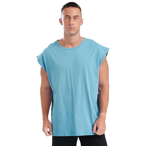 inlzdz Herren Tank Top Ärmellos Achselshirts Sport Unterhemd Rundhals Oberteil Muskelshirt Bodybuilding Training Shirt für Running Jogging Gym Hellblau 4XL von inlzdz