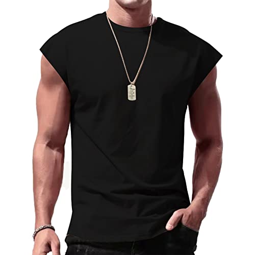 inlzdz Herren Tank Top Achselshirts Ärmellos Sport Unterhemd Rundhals Muskelshirt Bodybuilding Training Shirt für Running Jogging Gym Schwarz 3XL von inlzdz