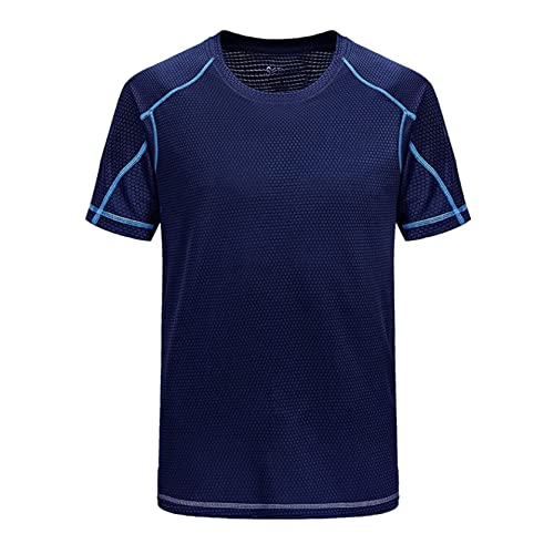 inlzdz Herren Training Shirt Sportshirt Schnell Trocknend Laufshirt Kurzarm T-Shirt Sommershirt Atmungsaktive Trainingstrikot Jersey Funktionsshirt Dunkelblau 5XL von inlzdz