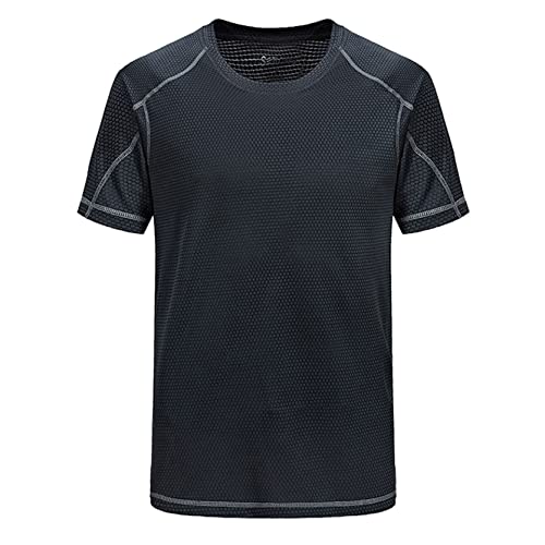 inlzdz Herren Training Shirt Sportshirt Schnell Trocknend Laufshirt Kurzarm T-Shirt Sommershirt Atmungsaktive Trainingstrikot Jersey Funktionsshirt Dunkelgrau 5XL von inlzdz