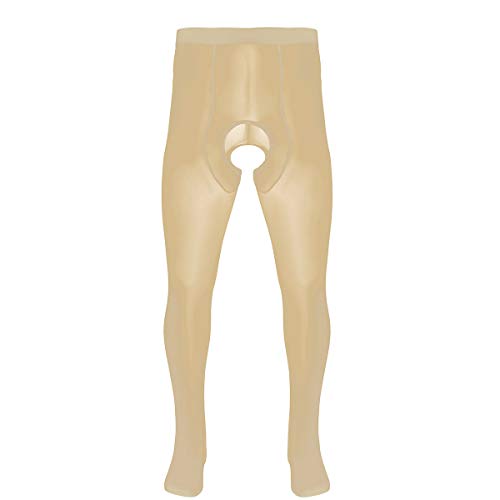 inlzdz Herren Transparent Strumpfhosen Männer Glänzend Leggings mit Offen Schritt Mesh Overt-Hose Stretch Lange Pantyhose Tights Hose Nude One Size von inlzdz