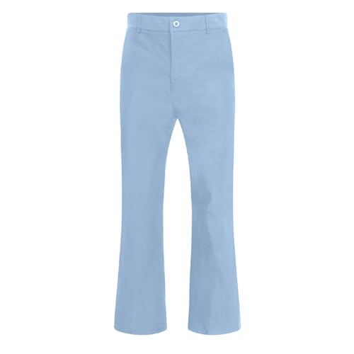 inlzdz Herren Vintage Schlaghose Lange Pants Ausgestellte Hose Bell Bottom 60er 70er Disco Kostüm Fasching Karneval Hellblau 3XL von inlzdz