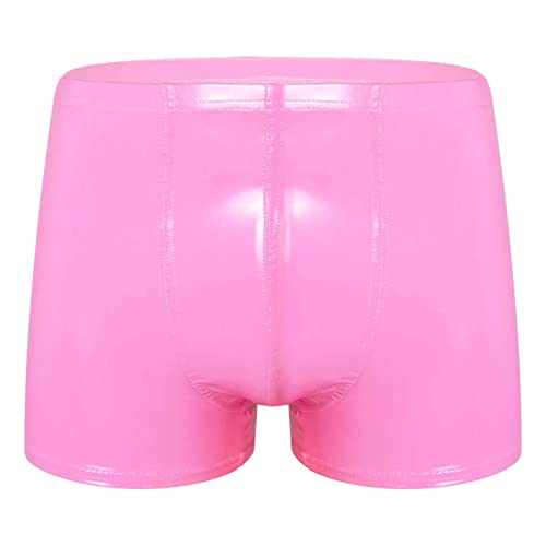 inlzdz Herren Wetlook Shorts Lackleder Hotpants Kurze Leggings Boxer Briefs Ledershorts PU Leder Boxershorts Kurze Hose Bermudashorts Fitness Shorts Hot Rosa 4XL von inlzdz