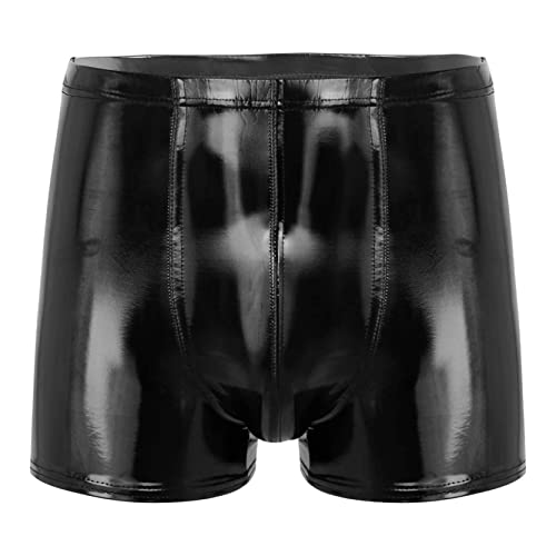 inlzdz Herren Wetlook Shorts Lackleder Hotpants Kurze Leggings Boxer Briefs Ledershorts PU Leder Boxershorts Kurze Hose Bermudashorts Fitness Shorts Schwarz A 3XL von inlzdz