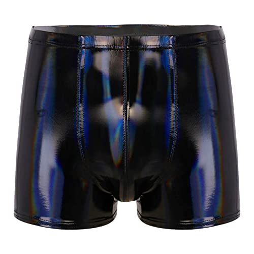 inlzdz Herren Wetlook Shorts Lackleder Hotpants Kurze Leggings Boxer Briefs Ledershorts PU Leder Boxershorts Kurze Hose Bermudashorts Fitness Shorts Schwarz B L von inlzdz