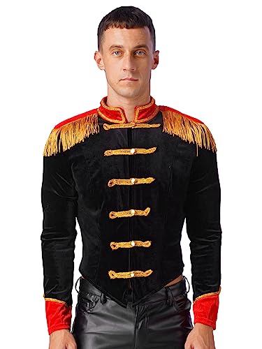 inlzdz Herren Zirkus Ringmaster Kostüm Langarm Tailcoat Samt Board Jacke Mantel Zirkusdirektorin Halloween Weihnachten Karneval Faschingskostüm Schwarz L von inlzdz