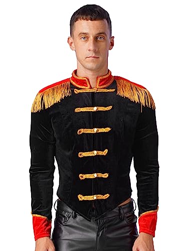 inlzdz Herren Zirkus Ringmaster Kostüm Langarm Tailcoat Samt Board Jacke Mantel Zirkusdirektorin Halloween Weihnachten Karneval Faschingskostüm Schwarz XL von inlzdz