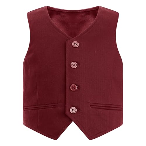 inlzdz Kinder Jungen Anzugweste Festlich Smoking Weste Ärmellos Gentlemen Jacke mit Knopfleiste Waistcoat Oberteil für Hochzeit Party Geburtstag Burgundy 110-116 von inlzdz