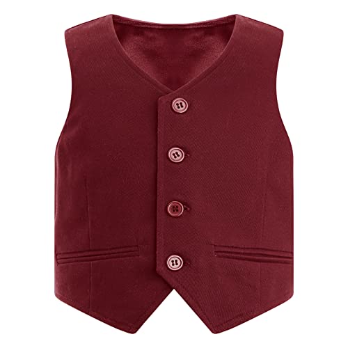 inlzdz Kinder Jungen Anzugweste Festlich Smoking Weste Ärmellos Gentlemen Jacke Knöpfen Waistcoat Festlich Smokingweste für Hochzeit Party Geburtstag Burgundy 134-140 von inlzdz